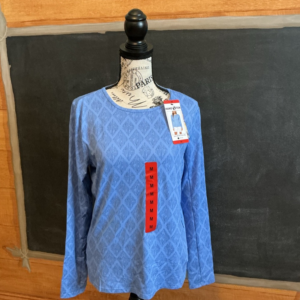NWT Hang Ten Sun protection long sleeve tee SPF 50 blue/gray Medium